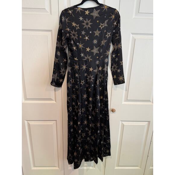 NEW Star Print Long Sleeve Maxi Dress Duster Kimono Party Cocktail - Picture 6 of 8